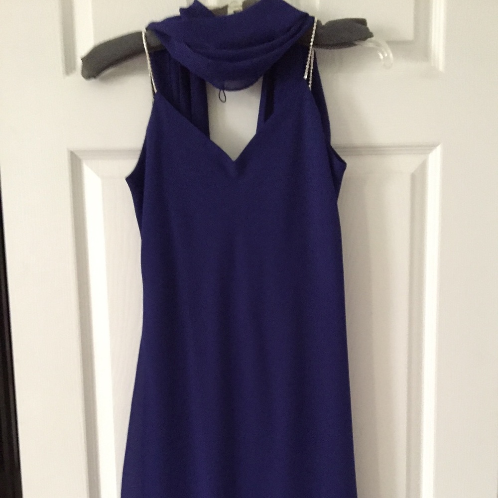 royal blue cocktail dress w/ scarf